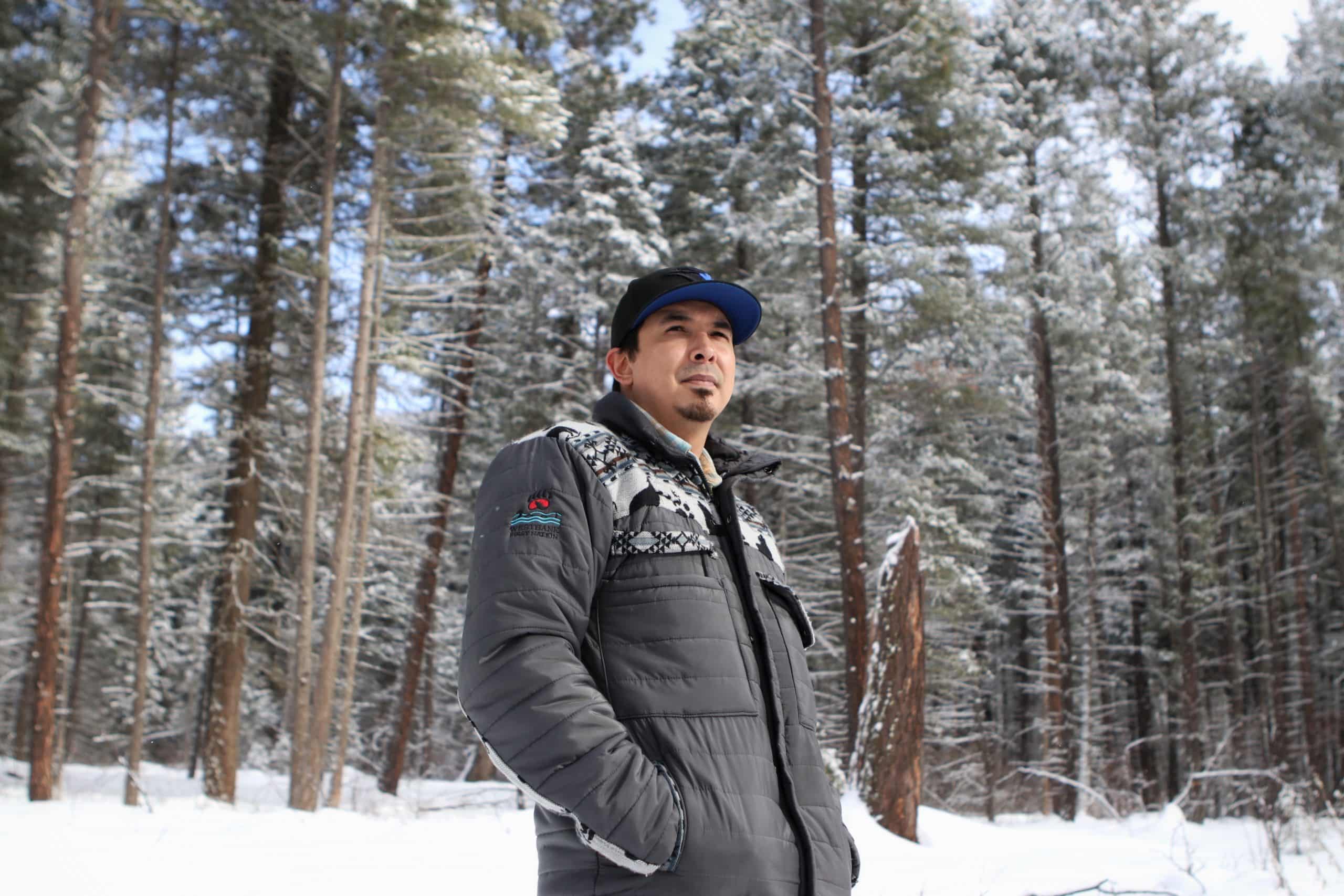Westbank First Nation councillor and Ntityix Resources LP president Jordan Coble stands in an area of the Westbank First Nation Community forest in Peachland, B.C., on Feb. 3, 2022.