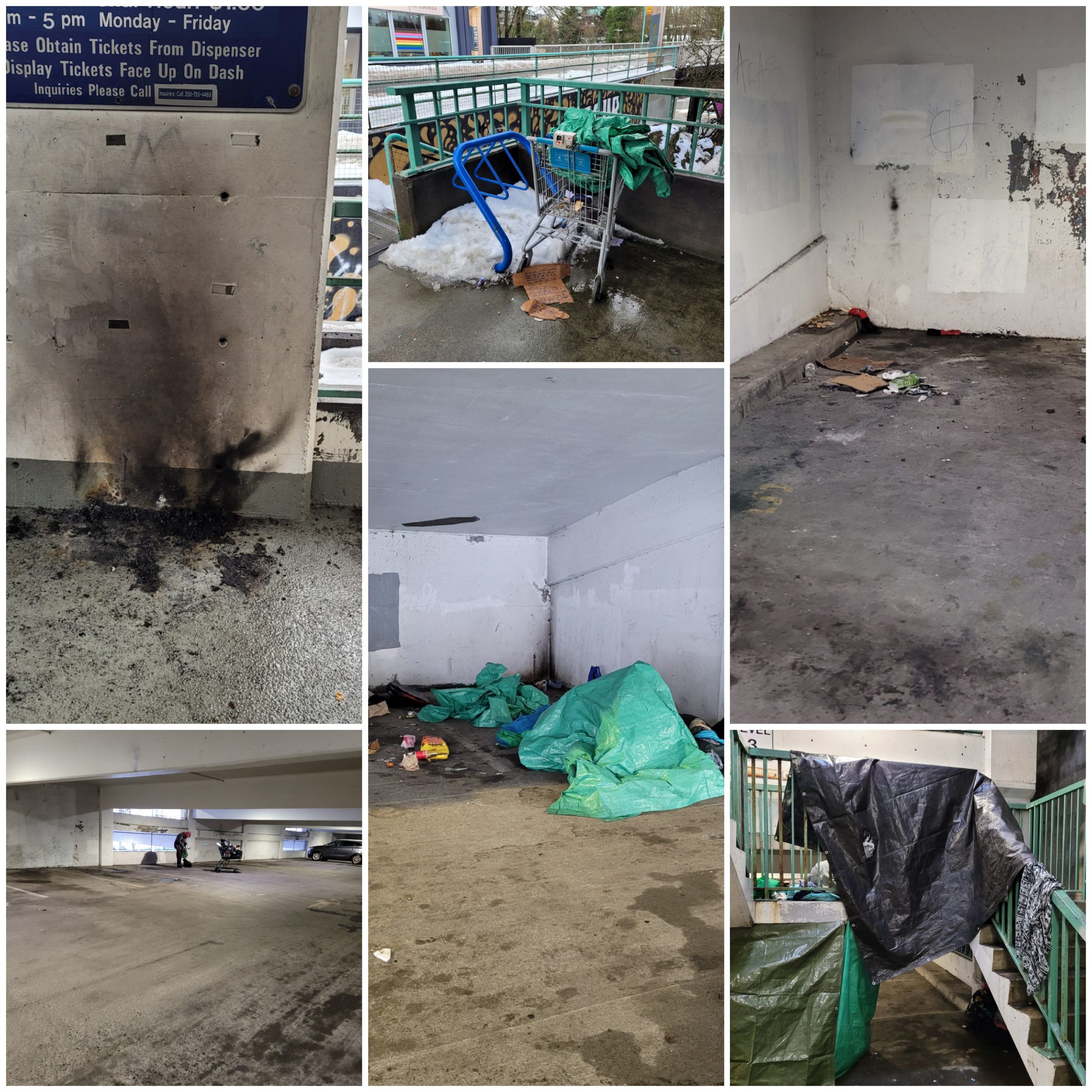 Images provided by Nanaimo bylaw services show evidence of fire in the Bastion Street parkade. 