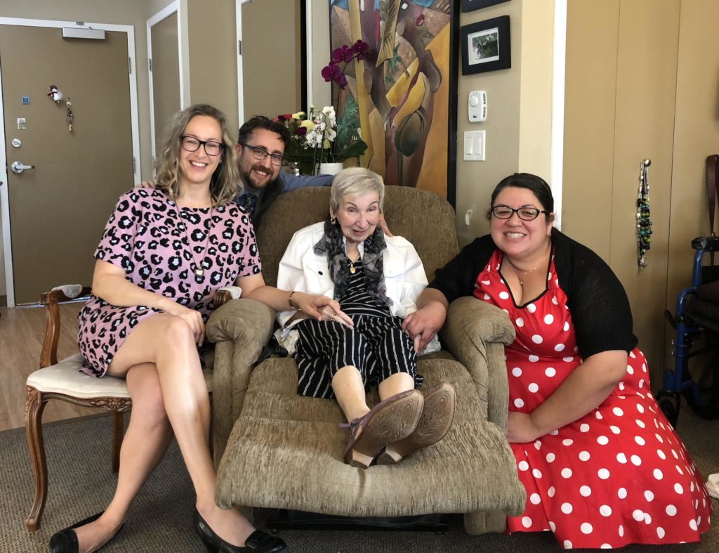 Family members surround Eleanor Blakeborough in her private room at Oak Tree Manor in 2019.