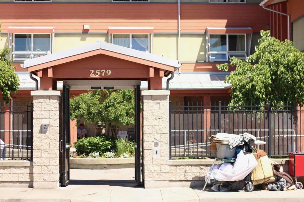 Exterior of a building with archway