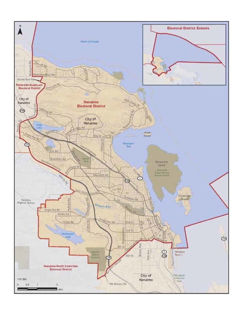 This map by Elections BC shows the boundaries of the Nanaimo riding.