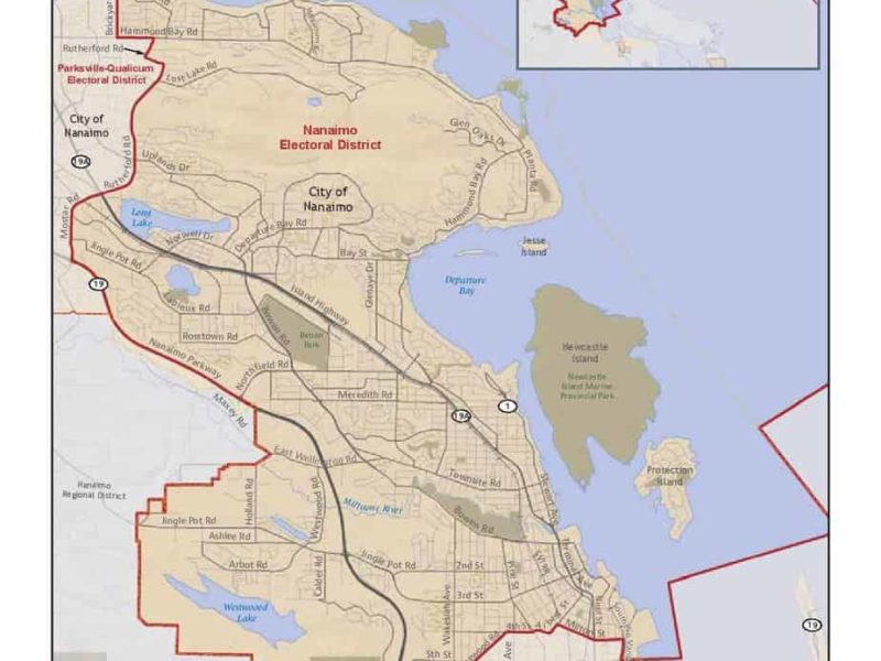 This map by Elections BC shows the boundaries of the Nanaimo riding.