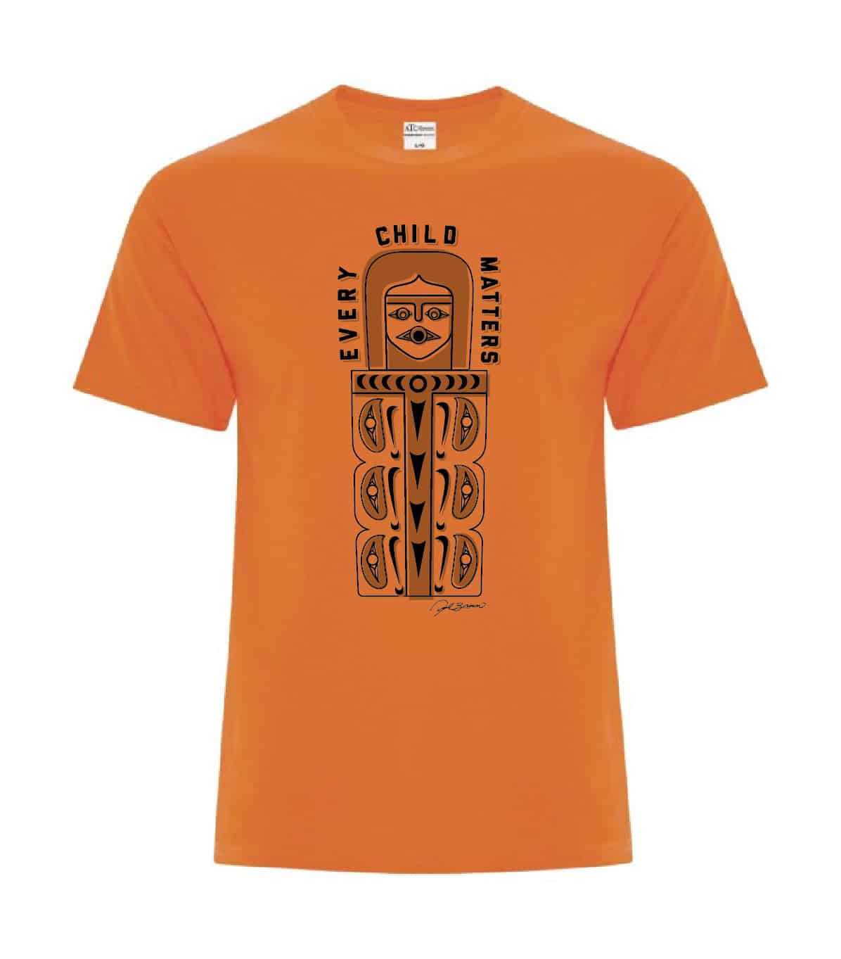 A rendering of the shirt Noel Brown and Senini Graphics produced for Orange Shirt Day.