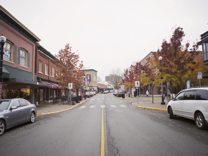 Downtown Nanaimo street shows Literacy Central Vancouver Island.